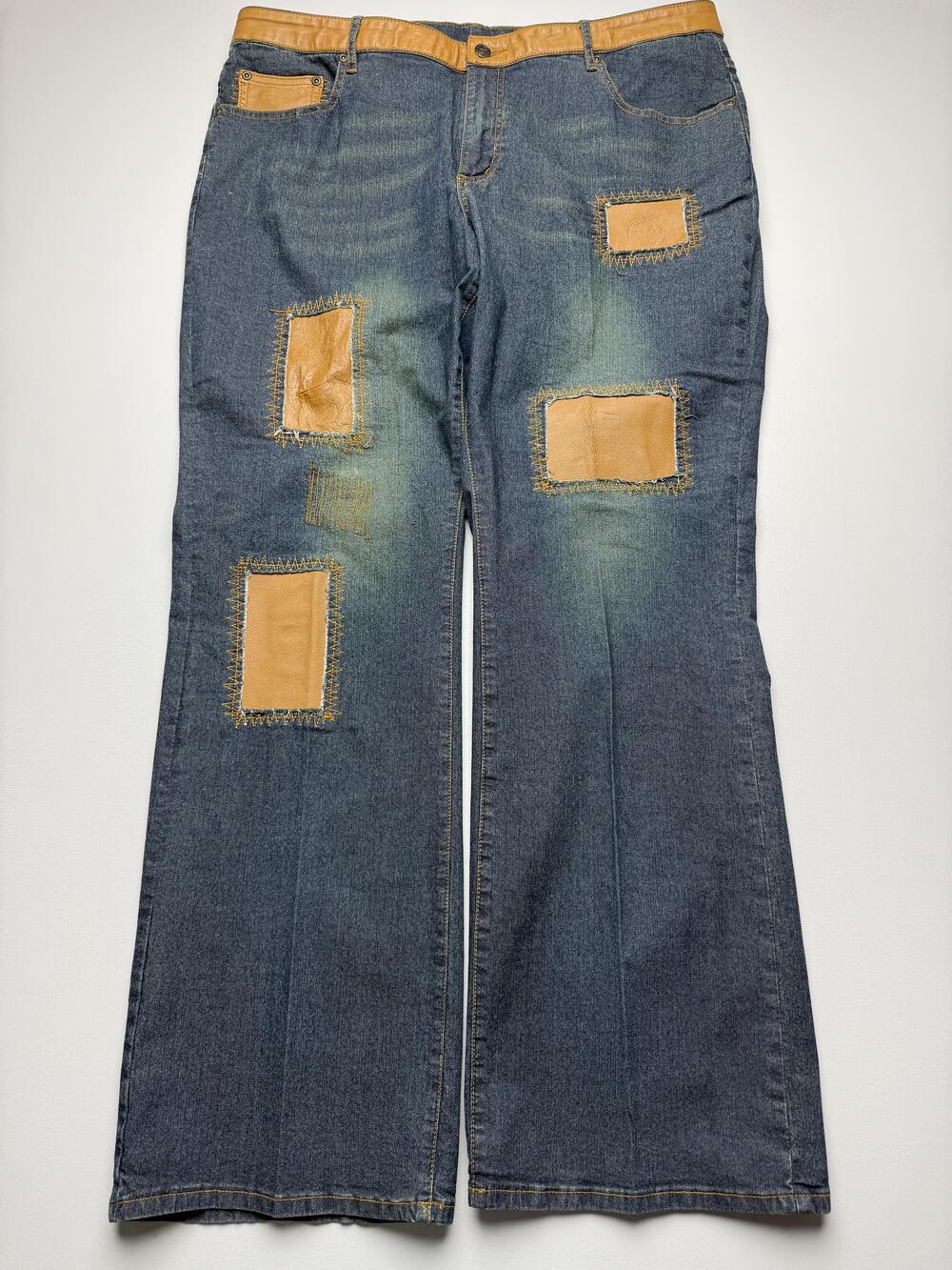 Vintage FUBU The Collection Jeans Womens 18W Blue Med Wash Wide Leg Faux Leather